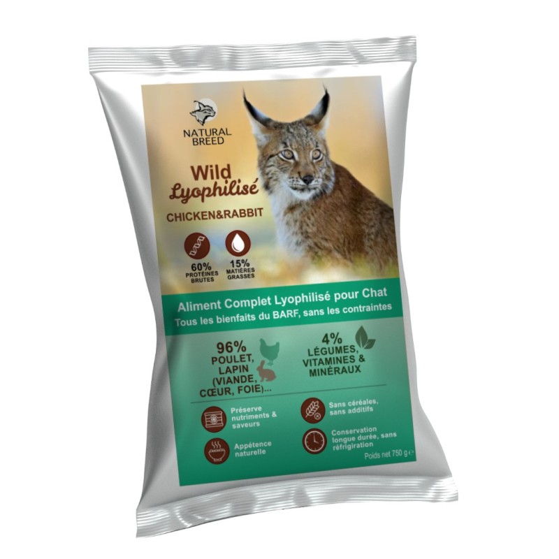 Lyophilisé chat adulte poulet & lapin – Alternative BARF pratique