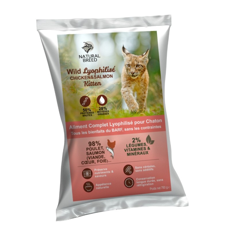Wild Lyophilisé Salmon Kitten -  Lyophilisé Chaton, avec du Saumon frais, fabriqué sans céréales, peu de glucides