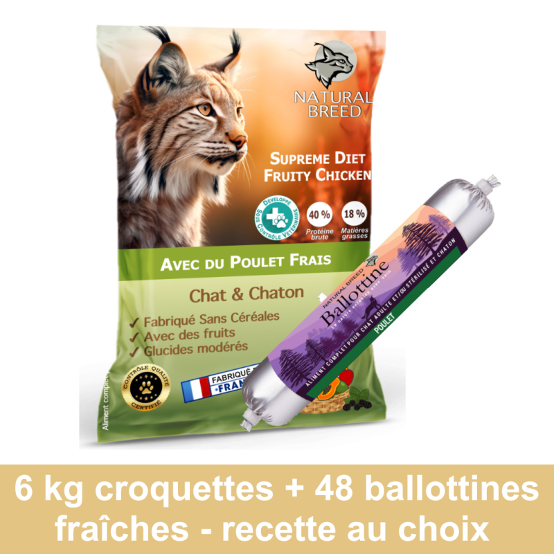 Pack Bi Nutrition personnalisé : Croquettes Supreme Diet Fruity 6kg + Ballottines Fraîches x48 — recettes au choix