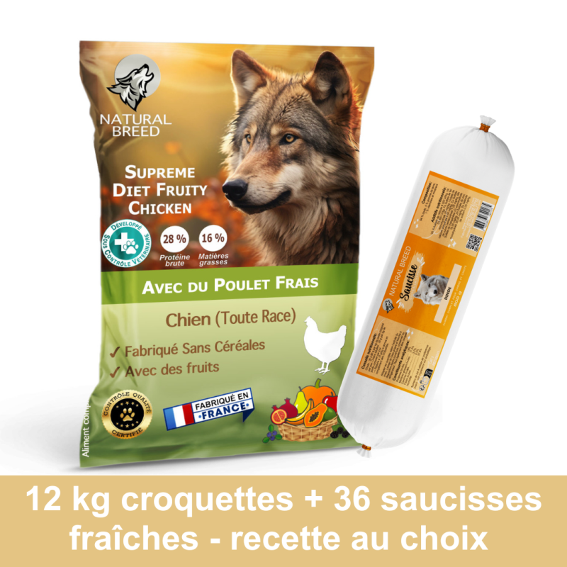 Pack Bi Nutrition sur mesure: Croquettes Supreme Diet Fruity 12kg + Ballottines Fraîches x36