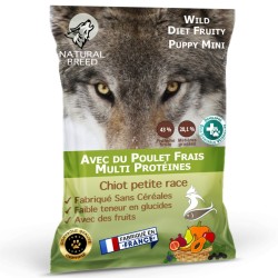 Pack Bi Nutrition chiot : Croquettes Wild Diet Fruity 11,4kg + Saucisses Fraîches x36