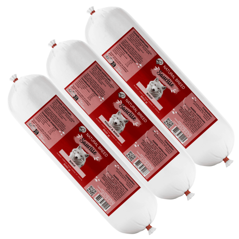 Pack 2 Beef sausages - Complete dog food